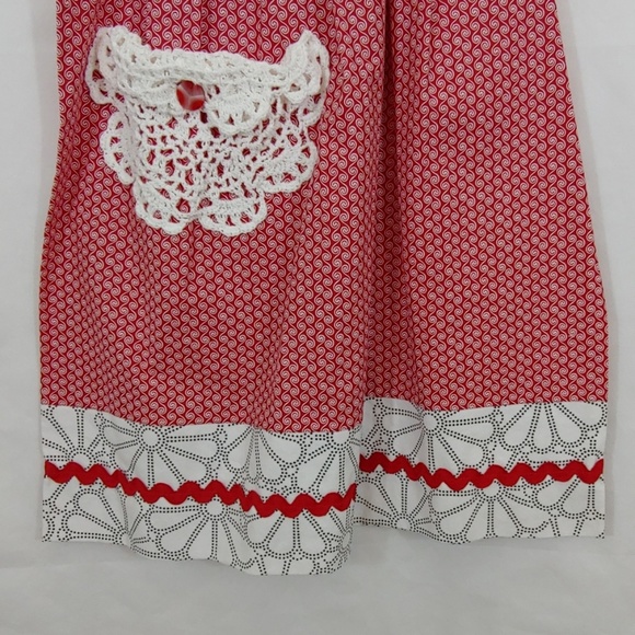 Home Made Sewn By Murray Red & White Sun Dress Size 4 Crochet Pocket On Front - Picture 3 of 6